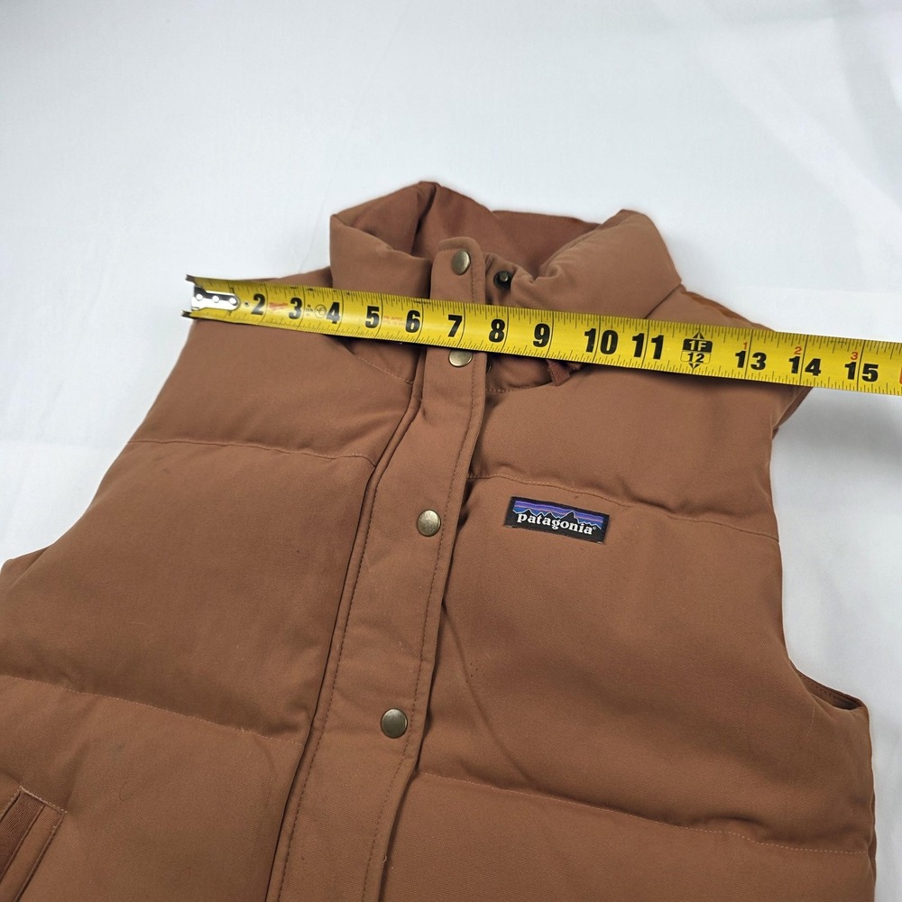 Patagonia Vest Womens Small Brown Down Puffer Quilted Full Zip Camo Lining - Picture 9 of 16